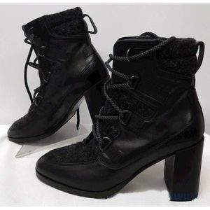 NAPOLEON PERDIS Black Leather Wool Ankle Boots Sz 8 EUC